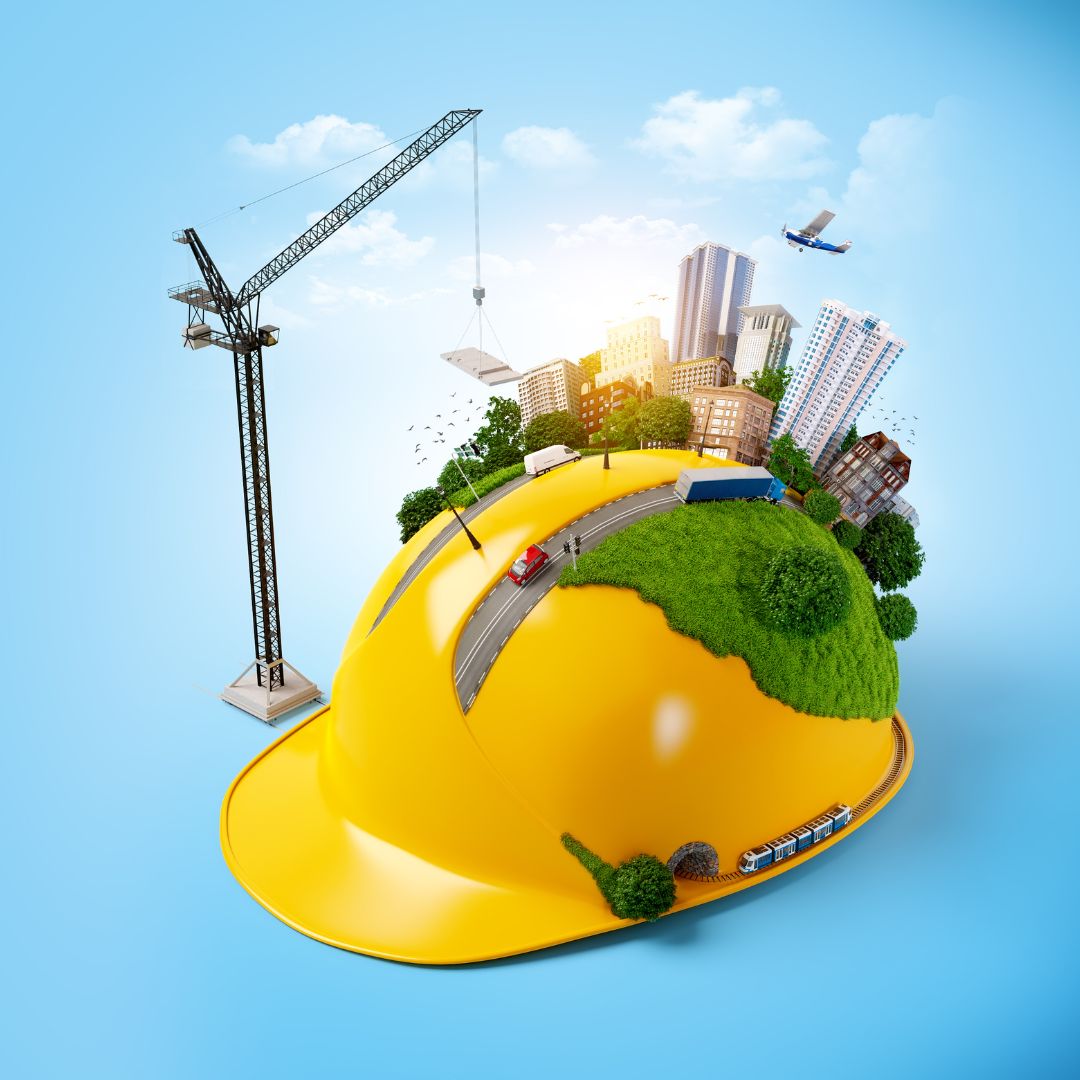 construction safety helmet with a world on top